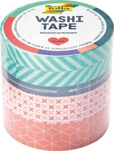 Folia washi tape geometrie, pak met 4 stuks in geassorteerde kleuren