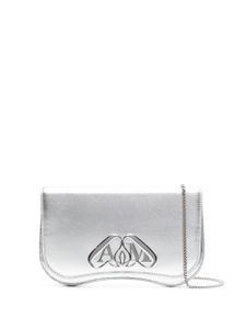 Alexander McQueen pochette métalisée à plaque logo - Argent