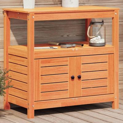 VidaXL Oppottafel met schappen 82,5x45x81 cm massief grenenhout bruin