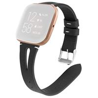 By Qubix - Compatible met Fitbit Versa 1/2 & Lite bandje TPU leer - Zwart - Compatible fitbit bandje