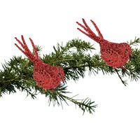 2x Kerstboomversiering glitter rode vogeltjes op clip 12 cm