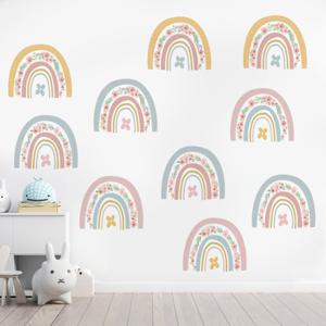 Muursticker - Regenboog met bloemen / 02