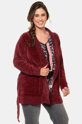 Ulla Popken Vest, chenille, sjaalkraag, ceintuur - Grote Maten