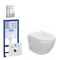 Go compact Toiletset - spoelrandloos - grohe inbouwreservoir - flatline toiletzitting - bedieningsplaat - mat chroom 0720002/0729205/sw242519/