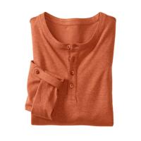 Henley-shirt met oprolmouwen van hennep-katoenmix, klei S