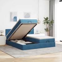 vidaXL Ottoman bed met matrassen en LED's 180x200cm fluweel donkerblauw, bedframe, ottoman bedframe, bedframe met opbergruimte onder het bed