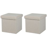 Poef Teddy BOX - 2x - hocker - opbergbox - creme wit - polyester/mdf - 38 x 38 cm - opvouwbaar - thumbnail