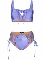 Noire Swimwear bikini à détail de laçage - Violet