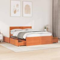 vidaXL Bedframe met lades massief grenenhout wasbruin 135x190 cm, bed, bed ombouw, boxspring, bedbodem, slaapkamermeubel, 2 persoonsbed