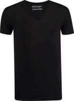 Basis t-shirt diepe v-hals bodyfit zwart