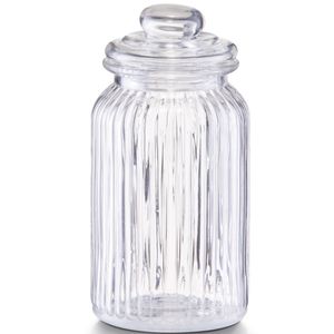 Zeller Voorraadpot - glas - rond - strepen - 1,2L - 11x22 cm - bewaarpot   -