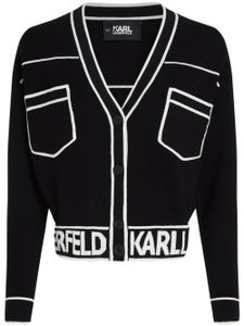 Karl Lagerfeld cardigan crop à logo en intarsia - Noir