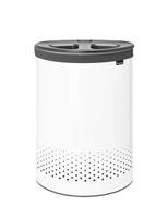 Brabantia Selector Wasbox, Twee Compartimenten, Plastic Deksel, Quick-Drop Opening, Wasbare Waszak, Anti-Krassen Onderkant, Ventilatiegaten, Corrosiebestendige Materialen, White
