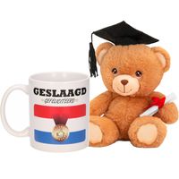 Gefeliciteerd geslaagd kado beker met knuffeltje 300 ml   -