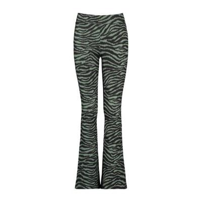 CoolCat Junior flared broek Philou met panterprint groen/grijs CoolCat Junior flared broek Philou met panterprint groen/grijs