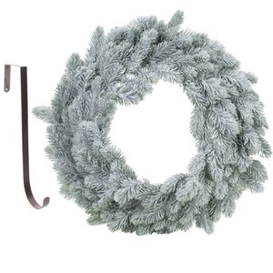 Kerstkrans groen met sneeuw 46 cm kunststof incl. deurhanger   -