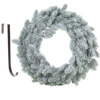 Kerstkrans groen met sneeuw 46 cm kunststof incl. deurhanger   - - thumbnail