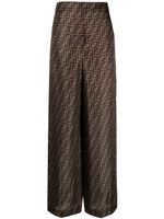 FENDI pantalon palazzo en soie à motif FF - Marron - thumbnail