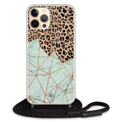 iPhone 12 hoesje met koord - Luipaard marmer mint iPhone 12 hoesje met koord - Luipaard marmer mint