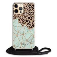 iPhone 12 hoesje met koord - Luipaard marmer mint
