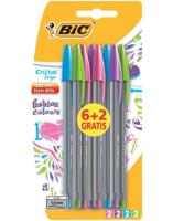 Balpen Bic Cristal assorti medium Fun pouch ÃƒÆ’ 6+2 gratis