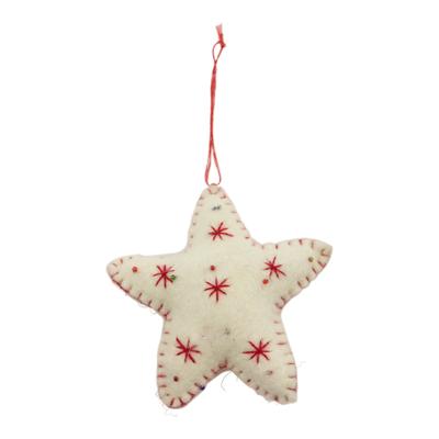 Vilten Hanger Ster Wit met Rood (18 x 10 cm) Vilten Hanger Ster Wit met Rood (18 x 10 cm)