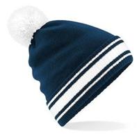 Beanie wintermuts met pompom - navy/wit - volwassenen