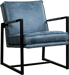 Blauwe leren industriële design fauteuil Secret - Kenia Leer Denim (blauw leer)