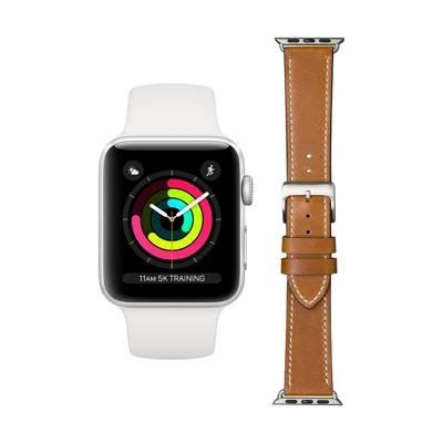 Apple Watch Series 3 42mm Zilver Wit Bandje + DBramante1928 Leren Bandje Bruin/Zilver