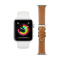 Apple Watch Series 3 42mm Zilver Wit Bandje + DBramante1928 Leren Bandje Bruin/Zilver