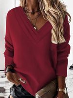 Casual Loose V Neck Plain Sweatshirt