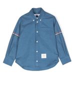 Thom Browne Kids chemise en coton à détails rayés - Bleu