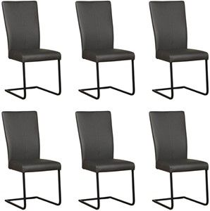 Set van 6 Donkergrijze leren industriële eetkamerstoelen Dare - poot vierkant zwart - Toledo Leer Antracite (donkergrijs leer)