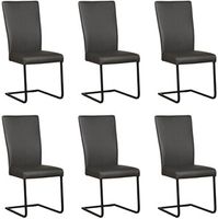 Set van 6 Donkergrijze leren industriële eetkamerstoelen Dare - poot vierkant zwart - Toledo Leer Antracite (donkergrijs leer) - thumbnail