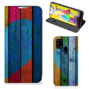 Samsung Galaxy M31 Book Wallet Case Wood Heart - Cadeau voor je Vriend