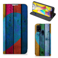 Samsung Galaxy M31 Book Wallet Case Wood Heart - Cadeau voor je Vriend - thumbnail