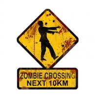 Zombie Crossing Next 10 KM Zwaar Metalen Bord 62,5 x 47 cm