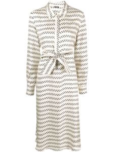 Kiton monogram-pattern silk midi dress - Blanc