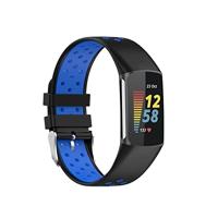 By Qubix - Compatible met Fitbit Charge 5 - Fitbit Charge 6 Sportbandje met gesp - Zwart/blauw - Tweekleurig - Maat: L - Compatible fitbit bandje