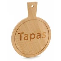 Voedsel/hapjes/tapas ronde serveerplank van bamboe 19 x 14 cm met handvat