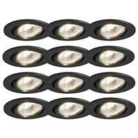 QAZQA - Modern Set van 12 inbouwspots zwart kantelbaar - Cisco | Woonkamer | Slaapkamer | Keuken - Aluminium Rond - GU10 Geschikt voor LED - Max. 1 x 50 Watt