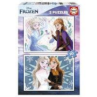 Educa, Set van 2 puzzels voor kinderen met 20 delen en afbeeldingen van Frozen en vrienden, afmetingen: 28 x 20 cm, aanbevolen vanaf 4 jaar (19736)
