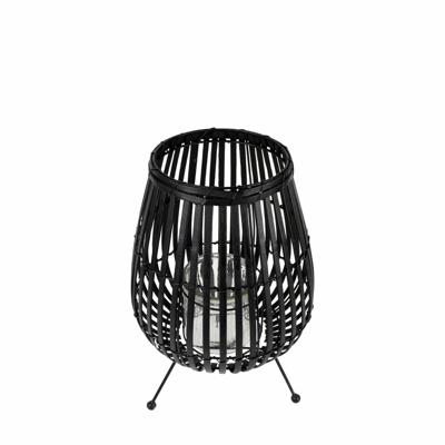 Windlicht van Metaal en Rotan op Driepoot Zwart (33 cm)