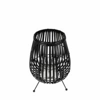 Windlicht van Metaal en Rotan op Driepoot Zwart (33 cm)