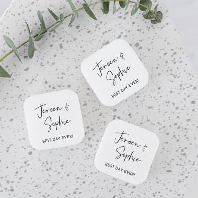 Zeep bedankje bruiloft vierkant modern met namen Zeep bedankje bruiloft vierkant modern met namen