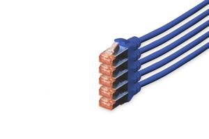 Digitus DK-1644-100-B-5 RJ45 Netwerkkabel, patchkabel CAT 6 S/FTP 10.00 m Blauw Folie afscherming, Afscherming totaal, Afgeschermd, Halogeenvrij, Simplex,