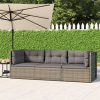 3-delige Loungeset met kussens poly rattan grijs