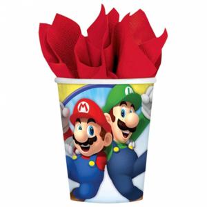 Super Mario thema drinkbekers - 8x - 266 ml - Kinderverjaardag feestartikelen - karton