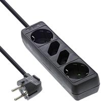 Inline-stekkerdoos, 4-voudig, 2 x geaard contact + 2 x Euro, 1,5 m voedingskabel, met kinderbeveiliging zwart