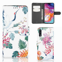 Samsung Galaxy A70 Telefoonhoesje met Pasjes Bird Flowers - thumbnail